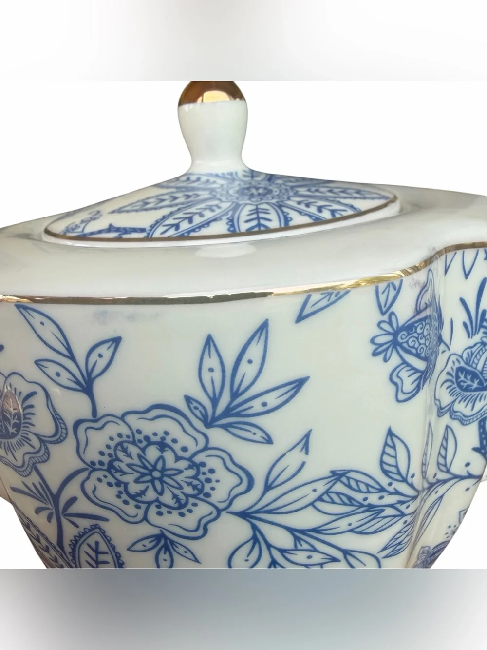 Grace Teaware Blue White Floral Teapot Porcelain Chinoiserie Grandmillennial